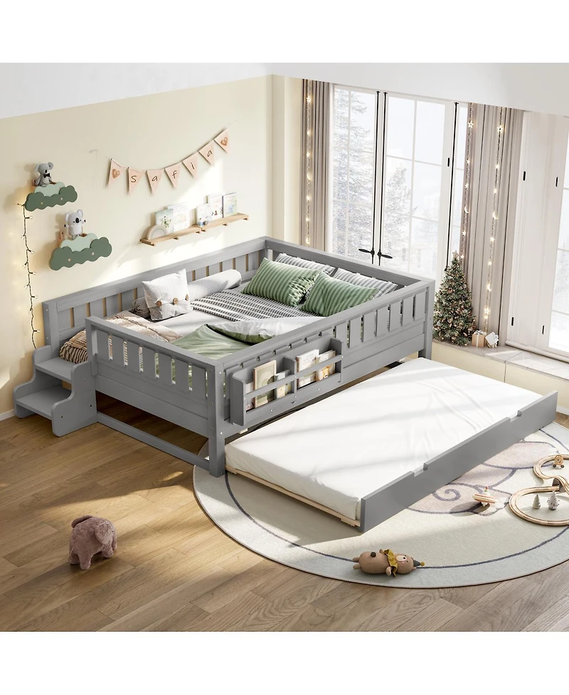 Streamdale Furniture Full bed with bookshelves, staircase, safety rails, trundle