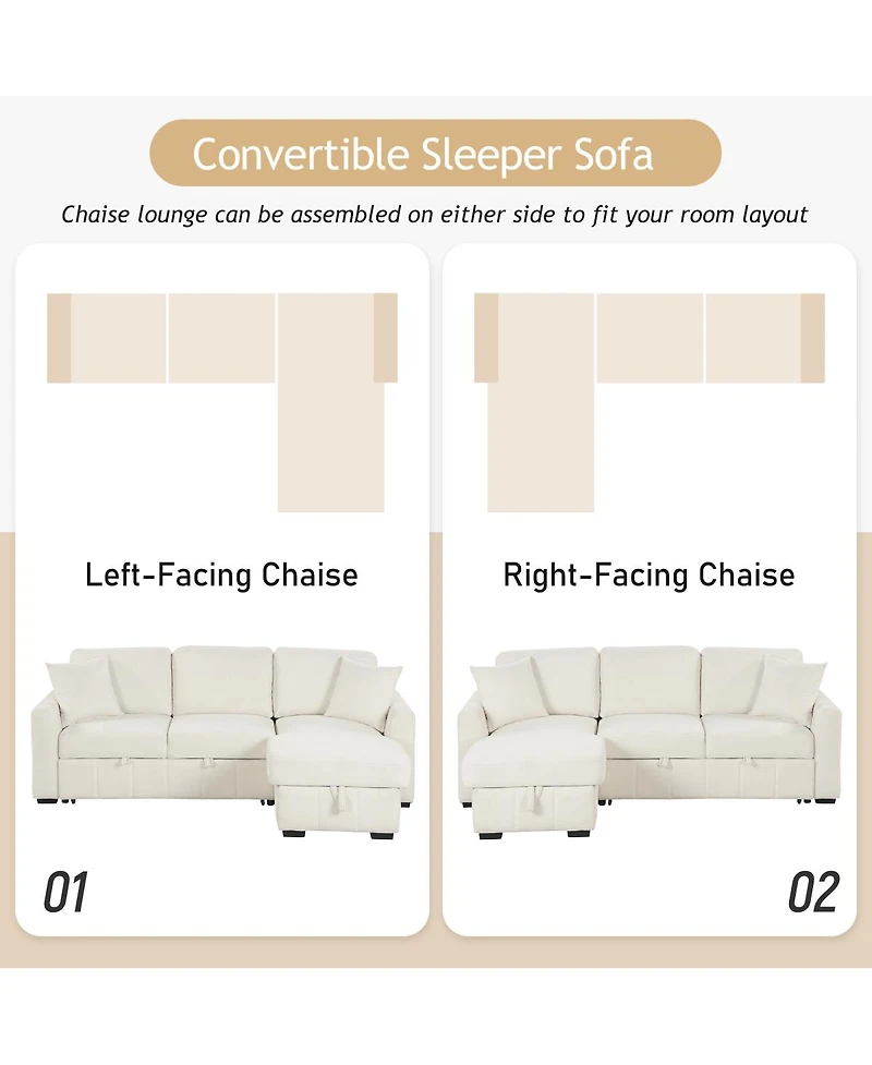 Streamdale L-Shaped Sleeper Sofa w/ Storage Chaise & Cup Holders