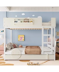 Streamdale Furniture Queen Bunk Bed with Trundle, Bookshelf, and Auto Design for Kids