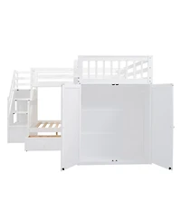 Streamdale Twin L-Shaped Bunk Bed w/ Desk, Wardrobe & 3 Drawers, White