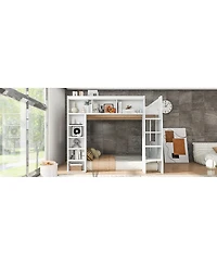Streamdale Furniture Queen Size Wooden Loft Bed with Storage Cabinets and Shelves