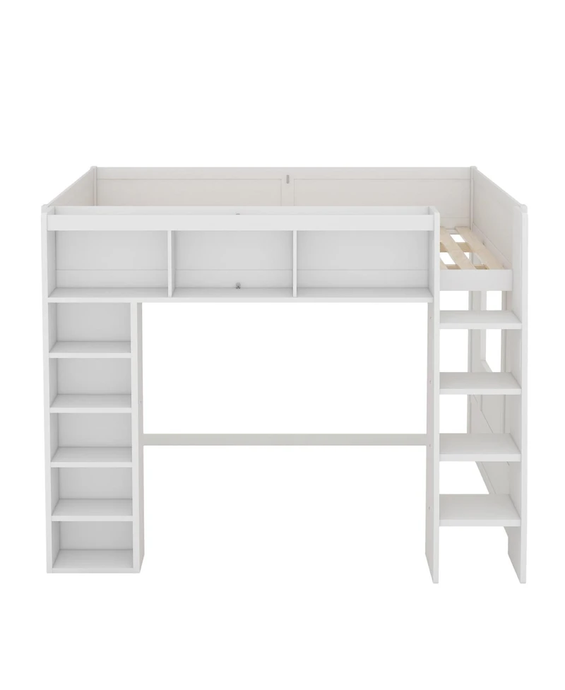Streamdale Furniture Queen Size Wooden Loft Bed with Storage Cabinets and Shelves