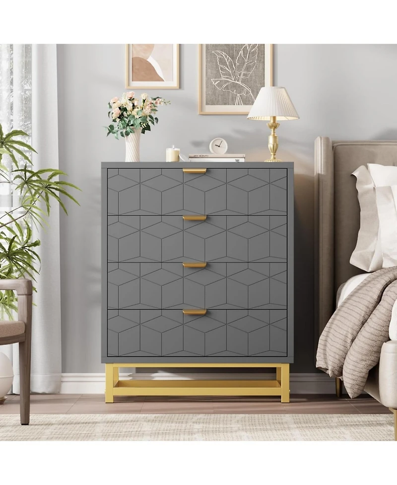 gaomon Dresser for Bedroom, 4 Drawer Dresser with Metal Legs, Wood Dressers Chest Organizer with Wide Storage, Modern Chest of Drawers for Bedroom