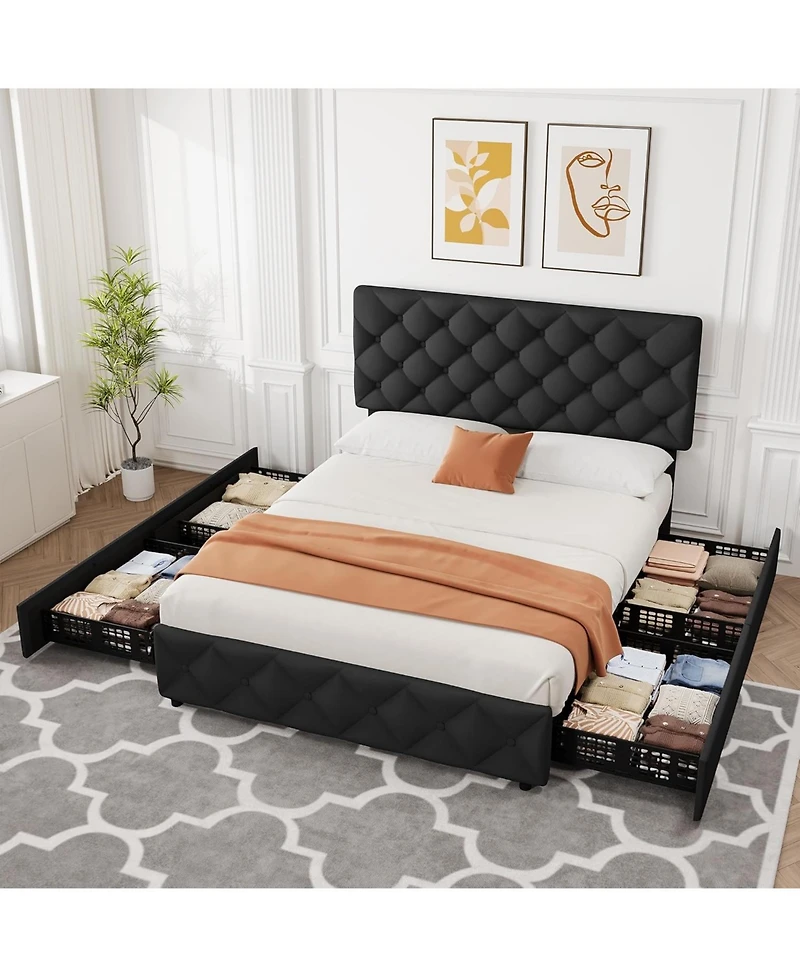 Gaomon Bed Frame with 4 Storage Drawers and Adjustable Headboard