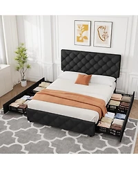 Gaomon Bed Frame with 4 Storage Drawers and Adjustable Headboard