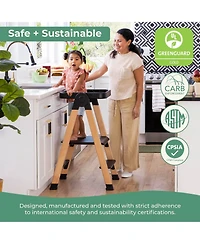 Guidecraft Kitchen Helper Flex Toddler Tower Step Stool for Kids and Adults- Wood Plastic Foldable Height Adjustable