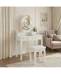 Streamdale Furniture Princess Vanity Desk Set with Mirror & Stool, 4 Drawers, Ample Storage