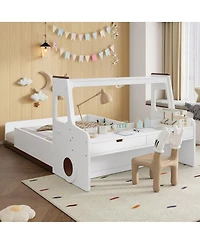 Streamdale Full Size Car-Shape Floor Bed with Storage, Window & Desk