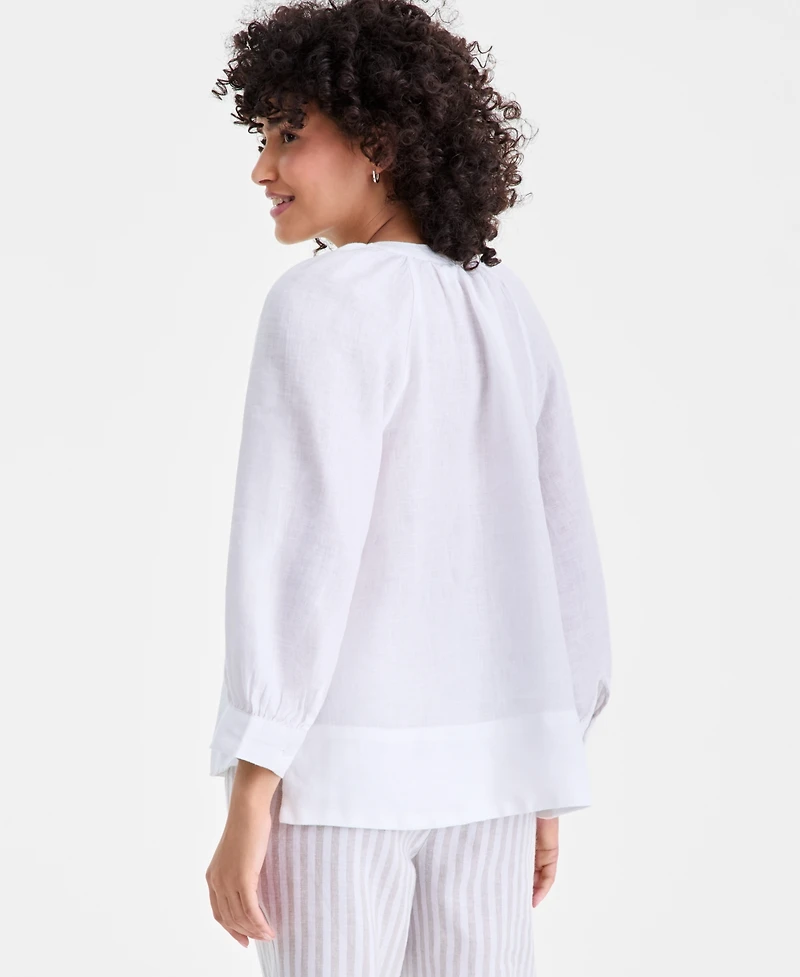 Charter Club Women's 100% Linen Split-Neck 3/4-Sleeve Blouse, Macy's Exclusive