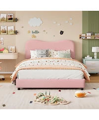 gaomon Bed Frame with Upholstered Headboard, Soft Low Profile Sturdy Platform Rounded Corners Design, Wooden Slats
