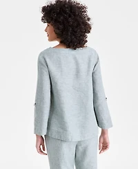 Charter Club Women's 100% Linen D-Ring Top, Created for Macy's