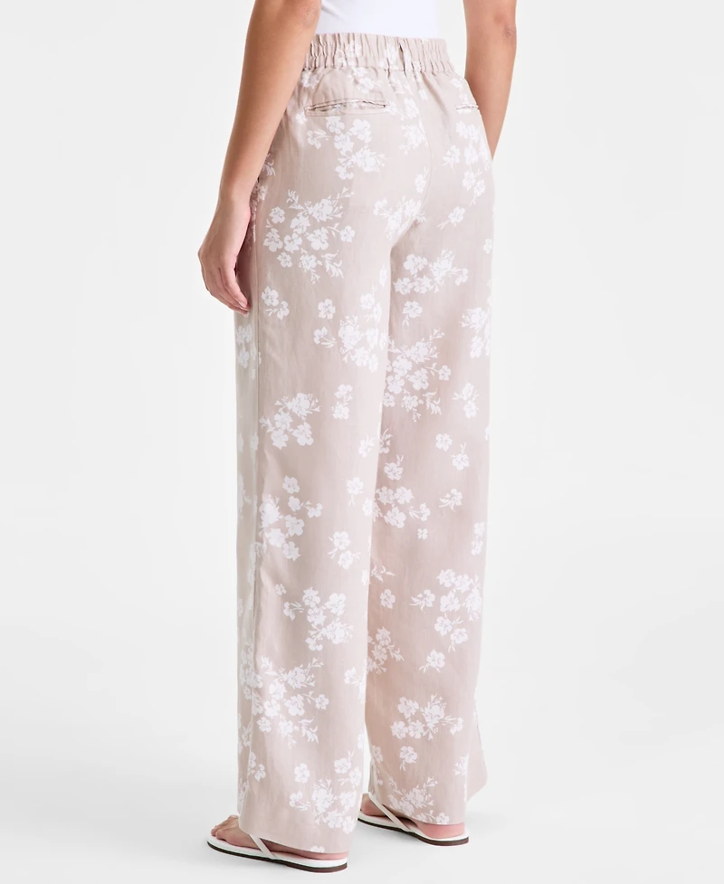 Charter Club Women's 100% Linen Woven Pleated Wide-Leg Pants, Created for Macy's