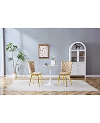 Streamdale Furniture Set of 2 Modern Luxury Velvet Dining Chairs with Gold Legs & Woven Rope