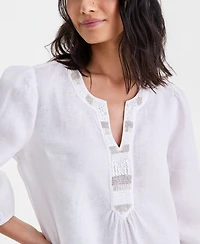 Charter Club Women's 100% Linen Embellished Split-Neck Dress, Macy's Exclusive