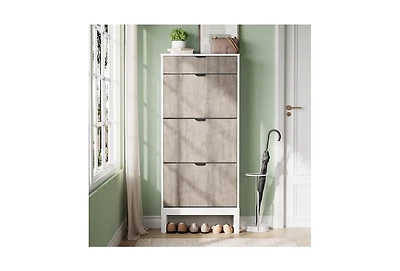 gaomon Entryway Freestanding Shoe Cabinet, 3 Flip Fluted Doors + 1 Drawer Shoe Organizer