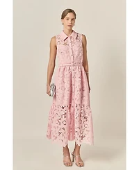 English Factory Women's Sleeveless Lace Button Front Midi Dress