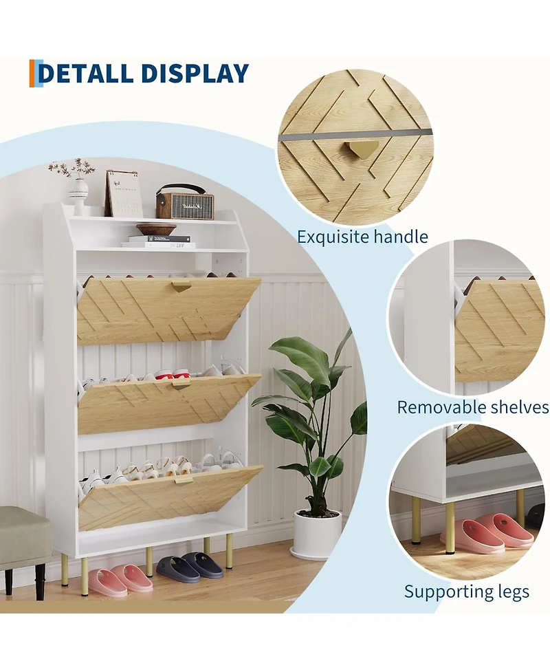 gaomon Wood Grain 3-Drawer Shoe Cabinet