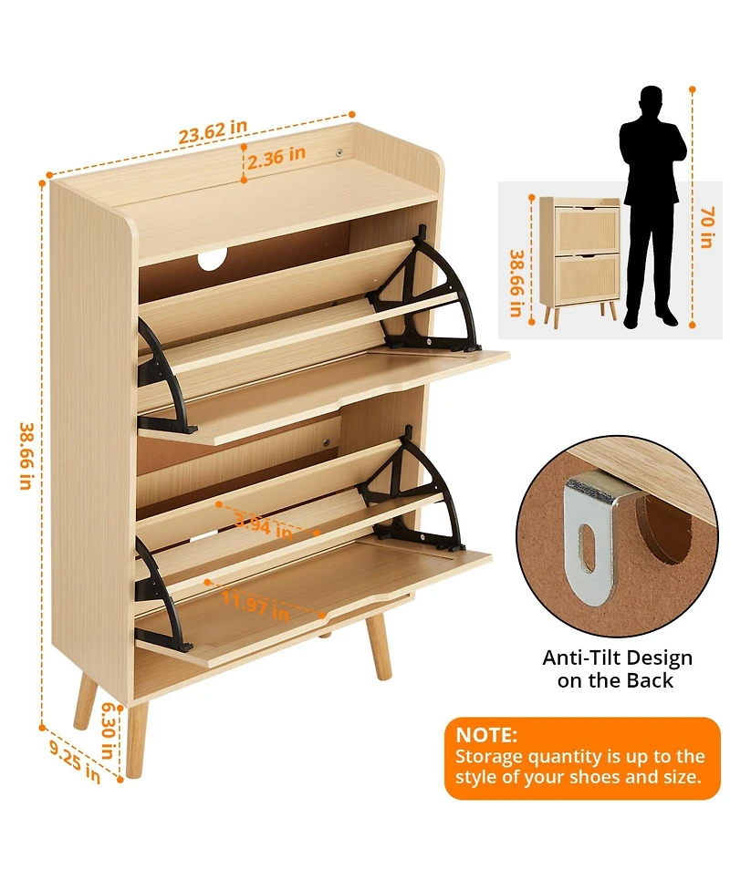 gaomon Ventilated Odor-Resistant Mdf Shoe Cabinet, Flip-Drawers & Hidden Narrow Design