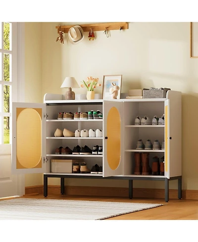 gaomon Rattan 3-Door Shoe Cabinet