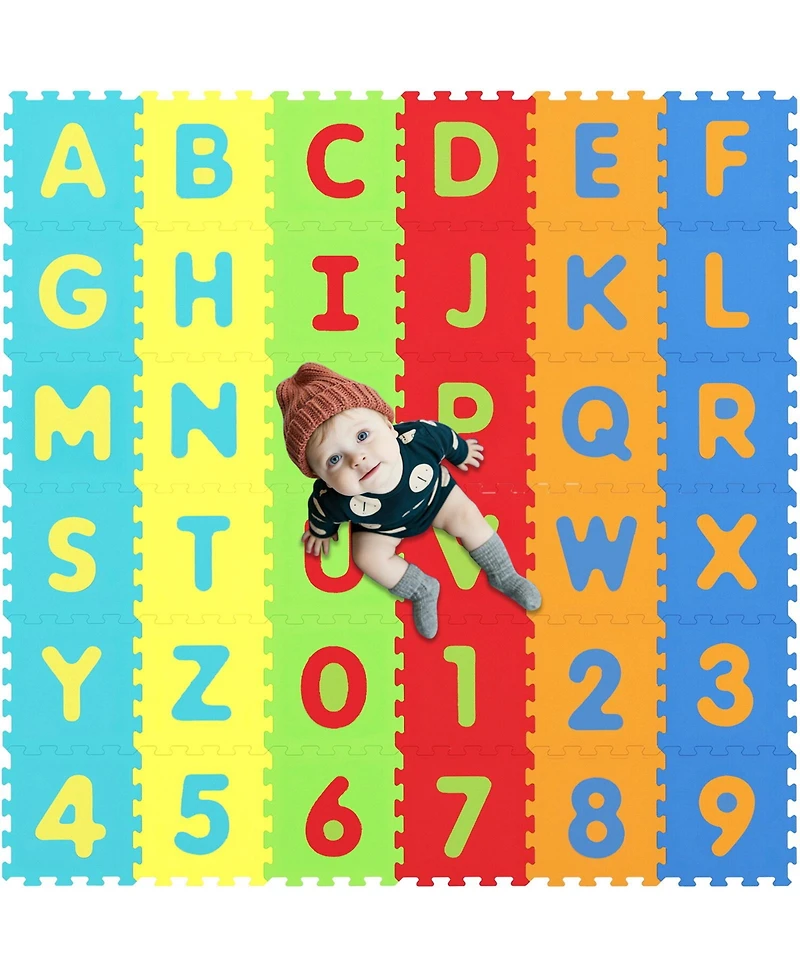 Slickblue 36-Piece Interlocking Baby Puzzle Floor Tiles with Alphabet