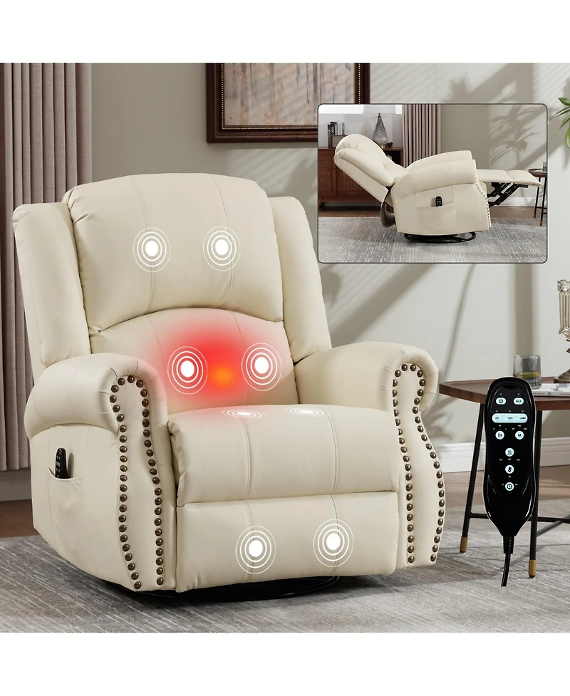 Clihome Heat Massage Manual Recliner Chair with Rocker and Swivel for Living Room