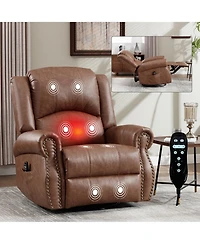 Clihome Heat Massage Manual Recliner Chair with Rocker and Swivel for Living Room