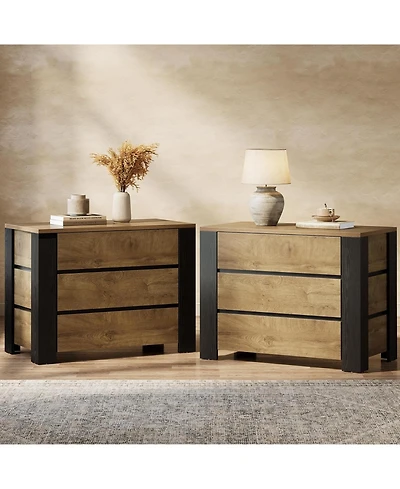 Tribesigns 36" Wide Nightstand Set of 2, Extra Large Night Stand with 3 Drawers, Oversized Nightstand Bedside Table, Farmhouse Side End Table