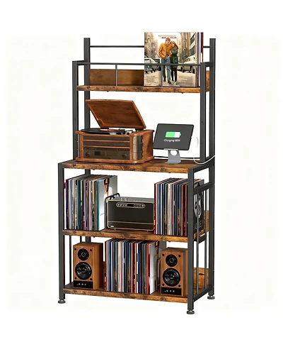 Yigii Large Capacity Vinyl Record Stand, 4-Tier Design, Multi-Function, Stable, Easy Assembly