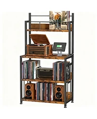 Yigii Large Capacity Vinyl Record Stand, 4-Tier Design, Multi-Function, Stable, Easy Assembly