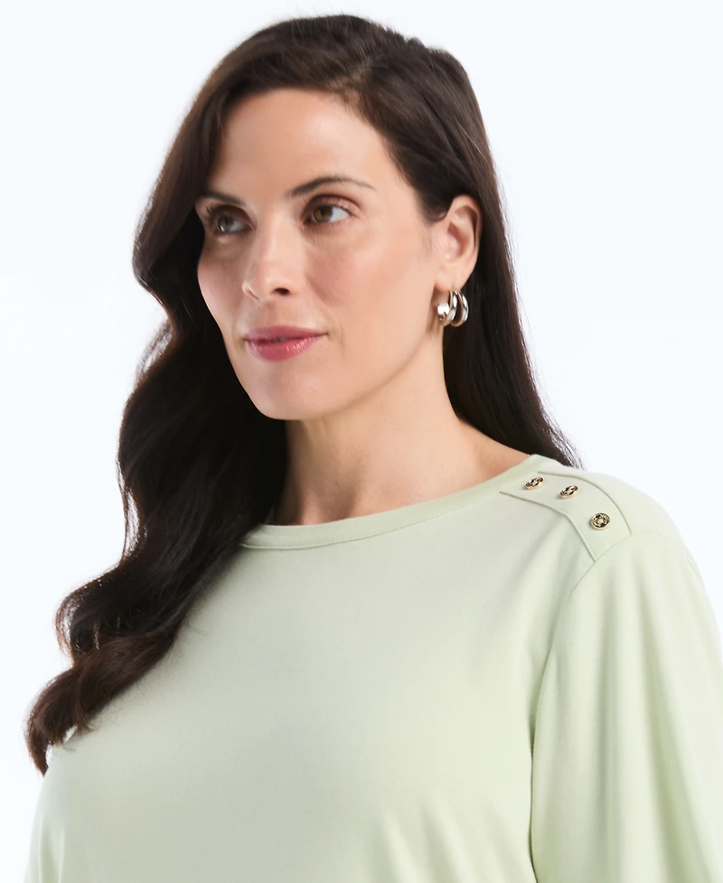 Rafaella Plus Button Detail Short-Sleeve Top