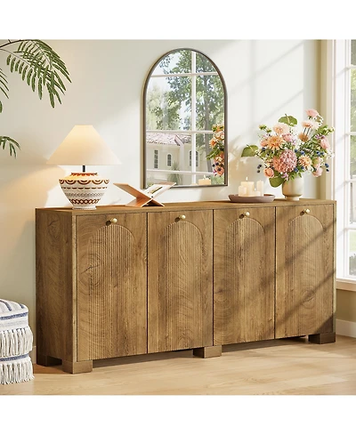 Tribesigns 59" Sideboard, 4-Door Storage Cabinet with Shelves, Buffet Tv Stand, Modern Vintage Coffee Bar Cabinet