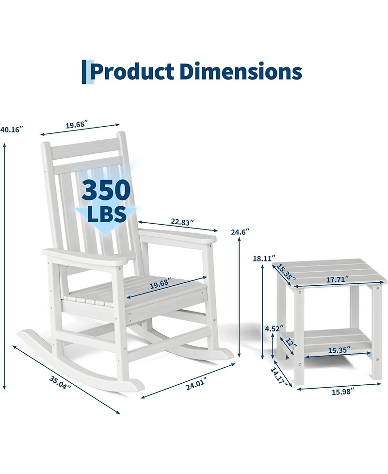 gaomon Hdpe Rocking Chair Outdoor Set of 4 with 2 Side Table - Poly High Back Porch Rocker Chairs for Adults
