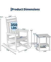 gaomon Hdpe Rocking Chair Outdoor Set of 4 with 2 Side Table - Poly High Back Porch Rocker Chairs for Adults
