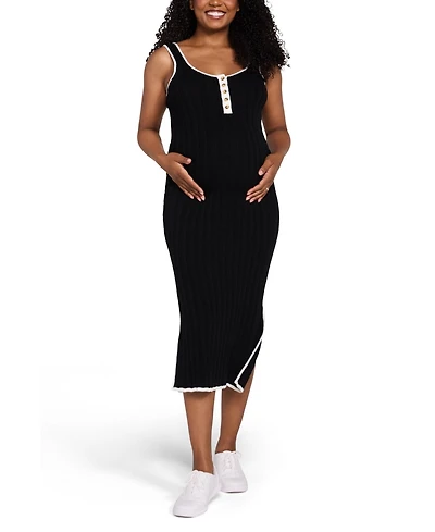 Motherhood Maternity Sleeveless Nursing Henley Midi Dress