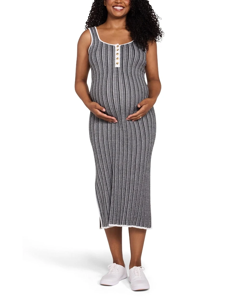 Motherhood Maternity Sleeveless Nursing Henley Midi Dress