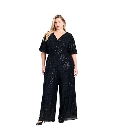 Avenue Women's Plus Petite Nada Sequin Puff Sleeve Jumpsuit