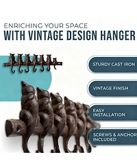 Yigii Cast Iron Wall Hook Rack with 7 Hooks - Rustic Decor for Coats, Hats, Keys