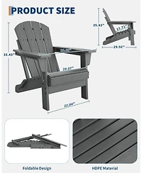 gaomon Set of 4 Folding Adirondack Chairs, Hdpe Plastic Outdoor Seating with Wood Grain Texture, 380 Lbs Capacity, Weather Resistant for Patio, Deck