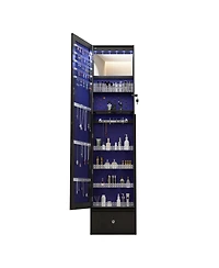 Rainsken 360° Swivel Jewelry Cabinet, Standing Jewelry Armoire Organizer, Lockable Storage Cabinet, Interior Lighted Mirror and Storage Drawers