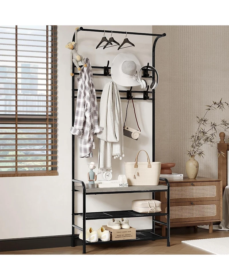 gaomon 4-in-1 Industrial Hall Tree Shoe Bench