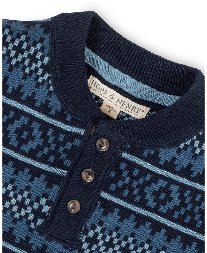 Hope & Henry Boys Organic Long Sleeve Henley Pullover Sweater with Elbow Patches