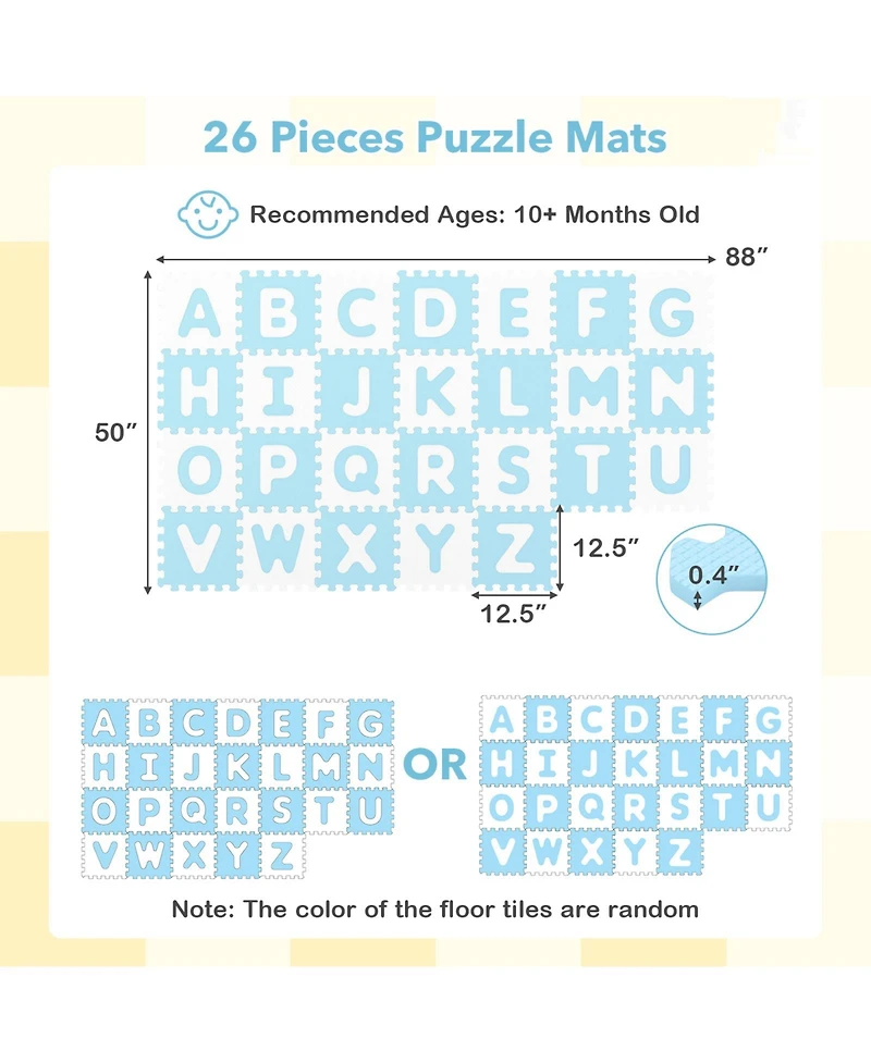 Slickblue 26-Piece Interlocking Abc Play Mats with Detachable Letters