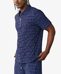 True Religion Men's Short-Sleeve Logo Terry Knit Zip Shirt