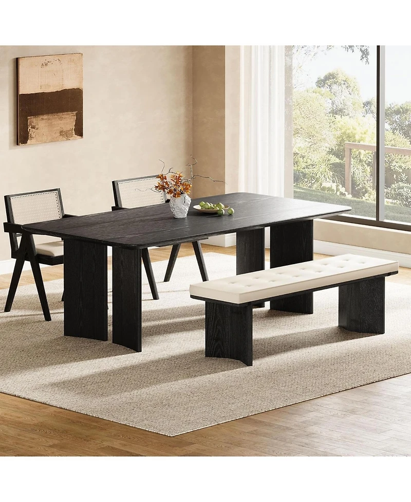 Tribesigns Solid Wood Bench with Removable Cushion, 55-Inch Modern Dining Bench for Entryway, Dining Room, Living Room, End of Bed