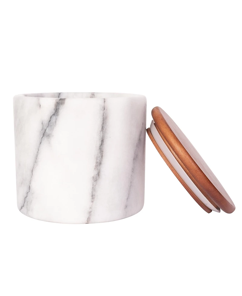 Artifacts Trading Company Marble Storage Canister with Sealed Wood Top, 5" x 4"