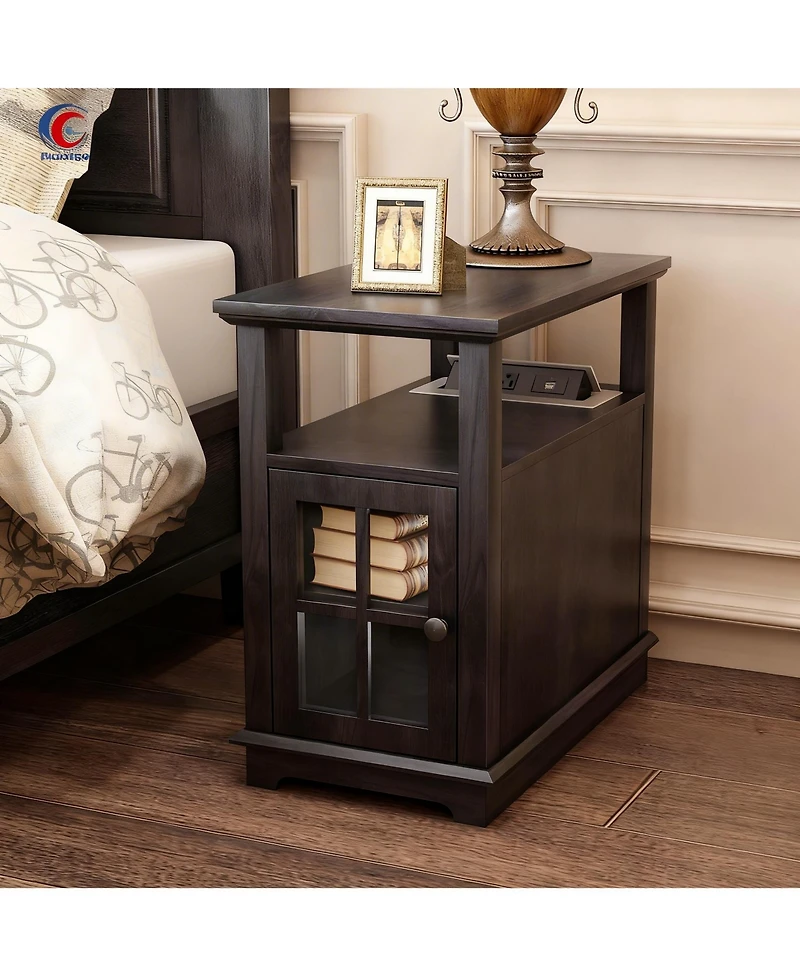 Yigii Adjustable Shelf, Hidden Charging, Multi-Use End Table with storage space