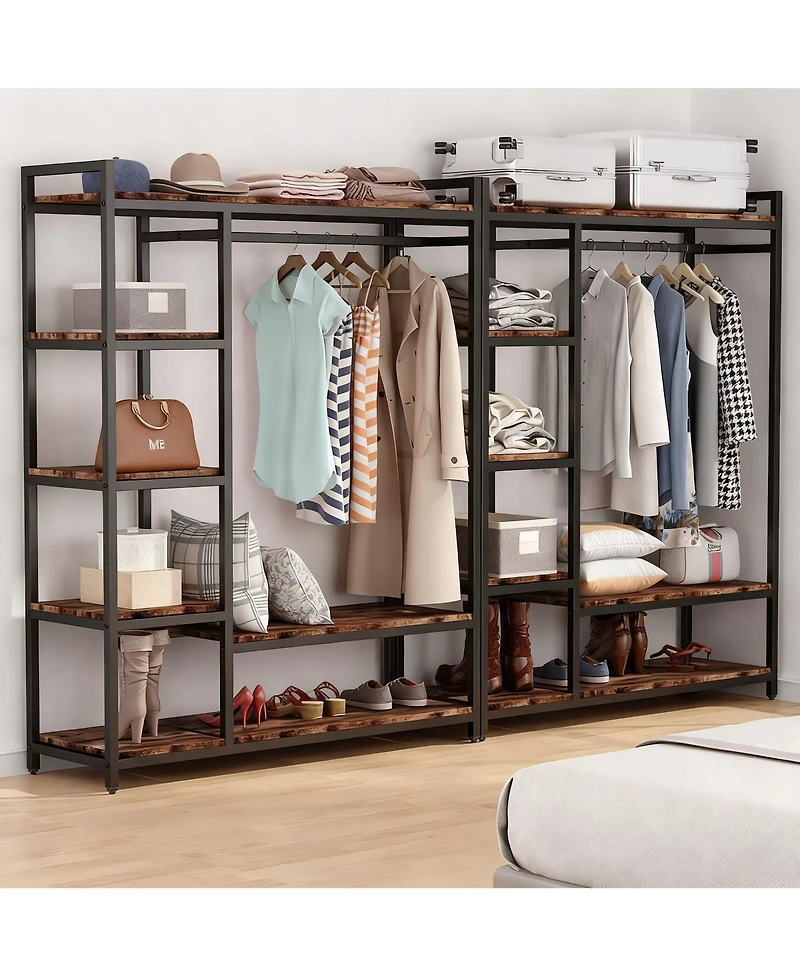 Yigii Heavy Duty Metal Frame Closet Organizer with Shelves and Rods for Clothes