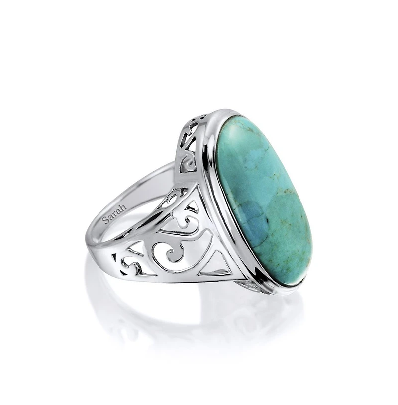 Bling Jewelry Large Oval Cabochon Western Natural Turquoise Statement Ring Filigree Scroll Band .925 Sterling Silver