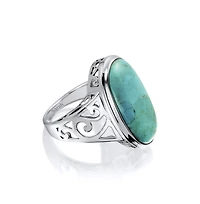 Bling Jewelry Large Oval Cabochon Western Natural Turquoise Statement Ring Filigree Scroll Band .925 Sterling Silver