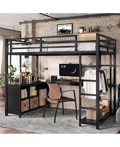Streamdale Furniture Metal Loft Bed with Wardrobe, L-shaped Desk & Storage, Twin Xl